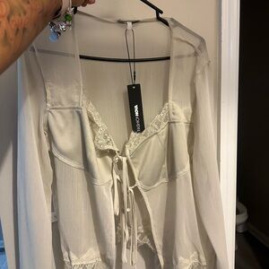 Fashion Nova Ivory Tie-Front Top